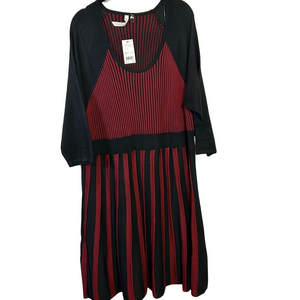 NY Collection Black and Red Midi Dress Size 2X New Pleated Skirt Style